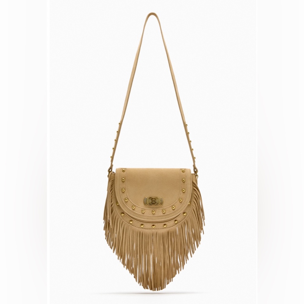 ZARA Split leather fringed crossbody bag